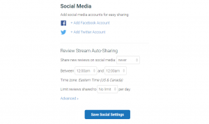 image of settings for the social posting feature